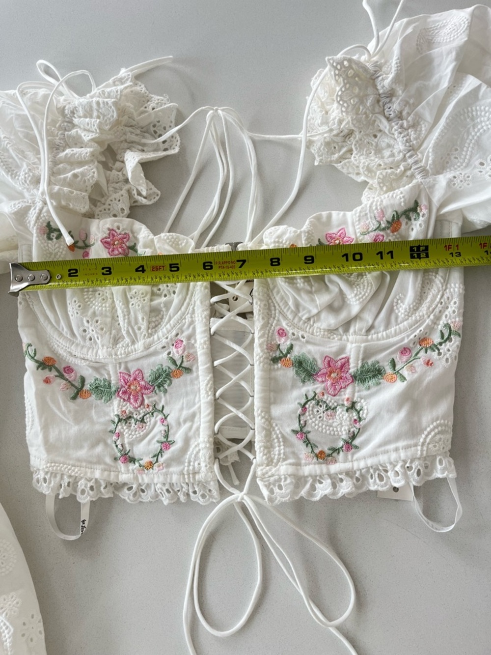 For Love & Lemons Thalia Top White Embroidered Corset Puff Sleeve Blouse S NWT - Picture 12 of 12